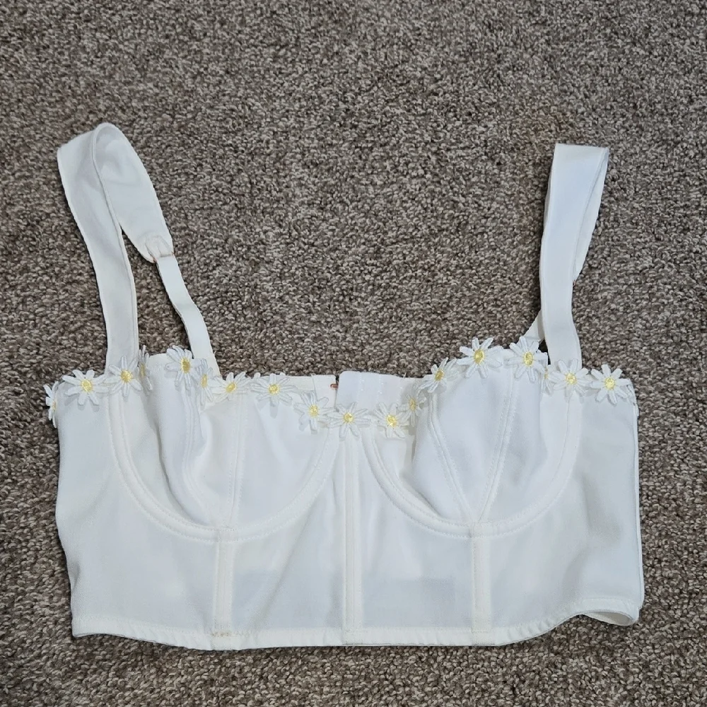 Out From Under Gillian Daisy Applique Corset Bra Top Size Small - Picture 2 of 6